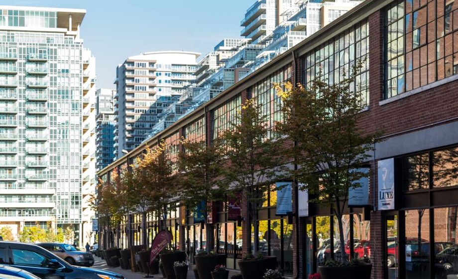 Street view of a Liberty Village neighbourhood in Toronto